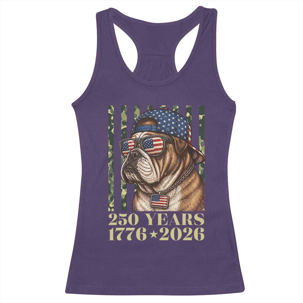 250 Years America Anniversary Racerback Tank Top Military Bulldog American Flag Camo