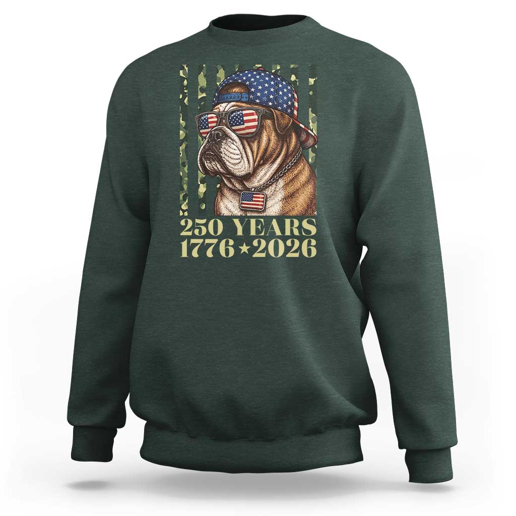 250 Years America Anniversary Sweatshirt Military Bulldog American Flag Camo