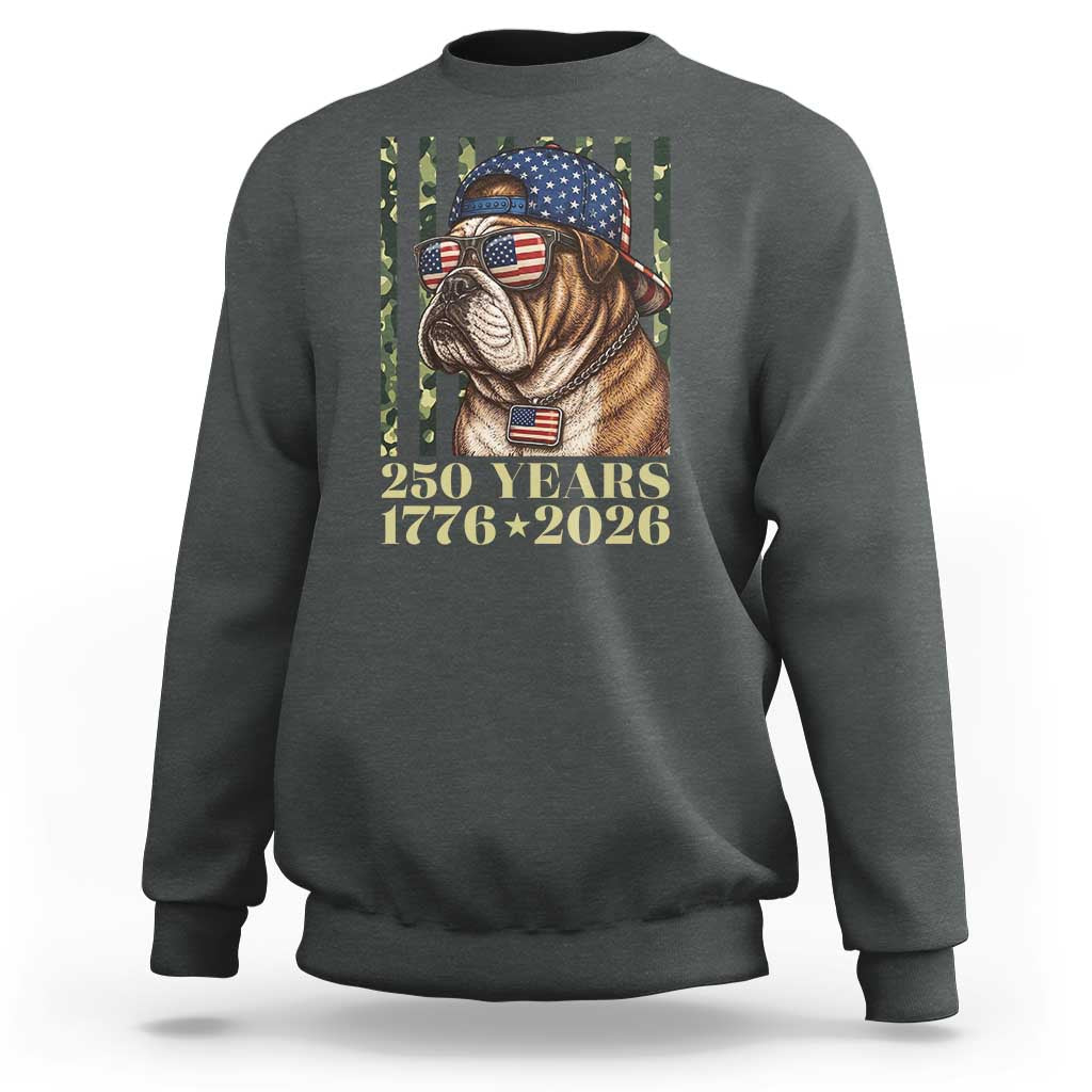 250 Years America Anniversary Sweatshirt Military Bulldog American Flag Camo