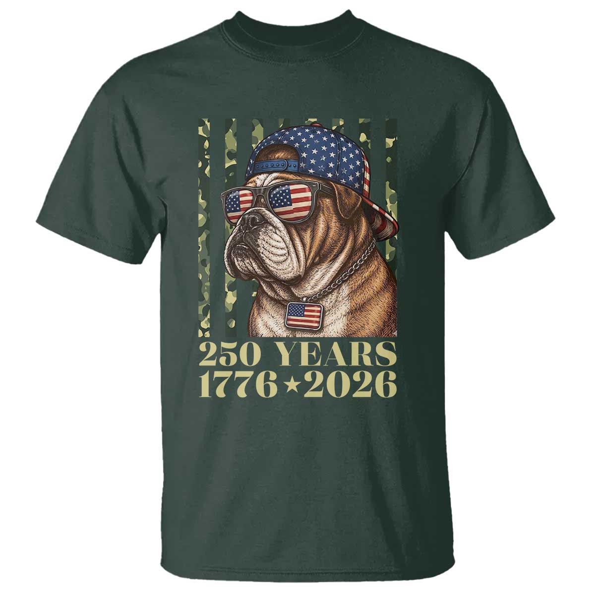 250 Years America Anniversary T Shirt Military Bulldog American Flag Camo