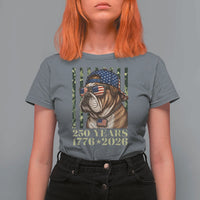 250 Years America Anniversary T Shirt For Women Military Bulldog American Flag Camo
