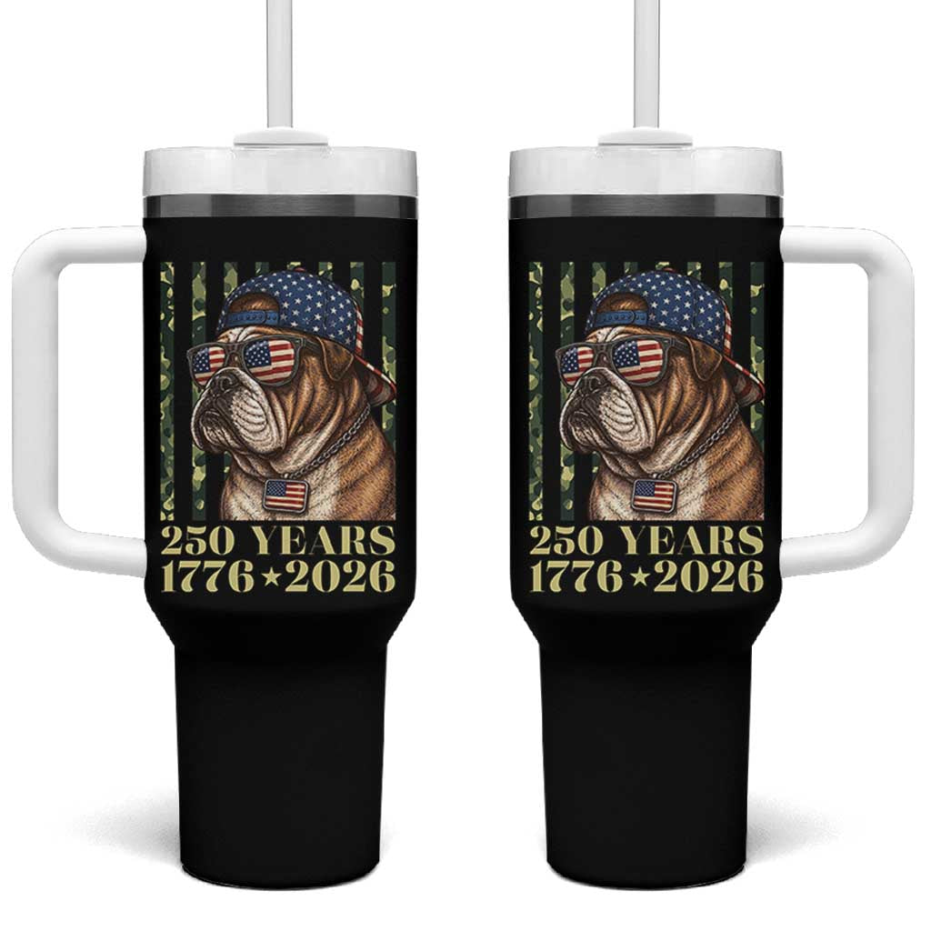 250 Years America Anniversary Tumbler With Handle Military Bulldog American Flag Camo