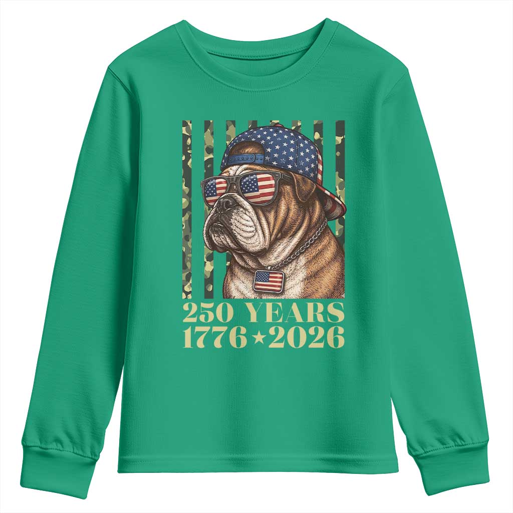 250 Years America Anniversary Youth Sweatshirt Military Bulldog American Flag Camo
