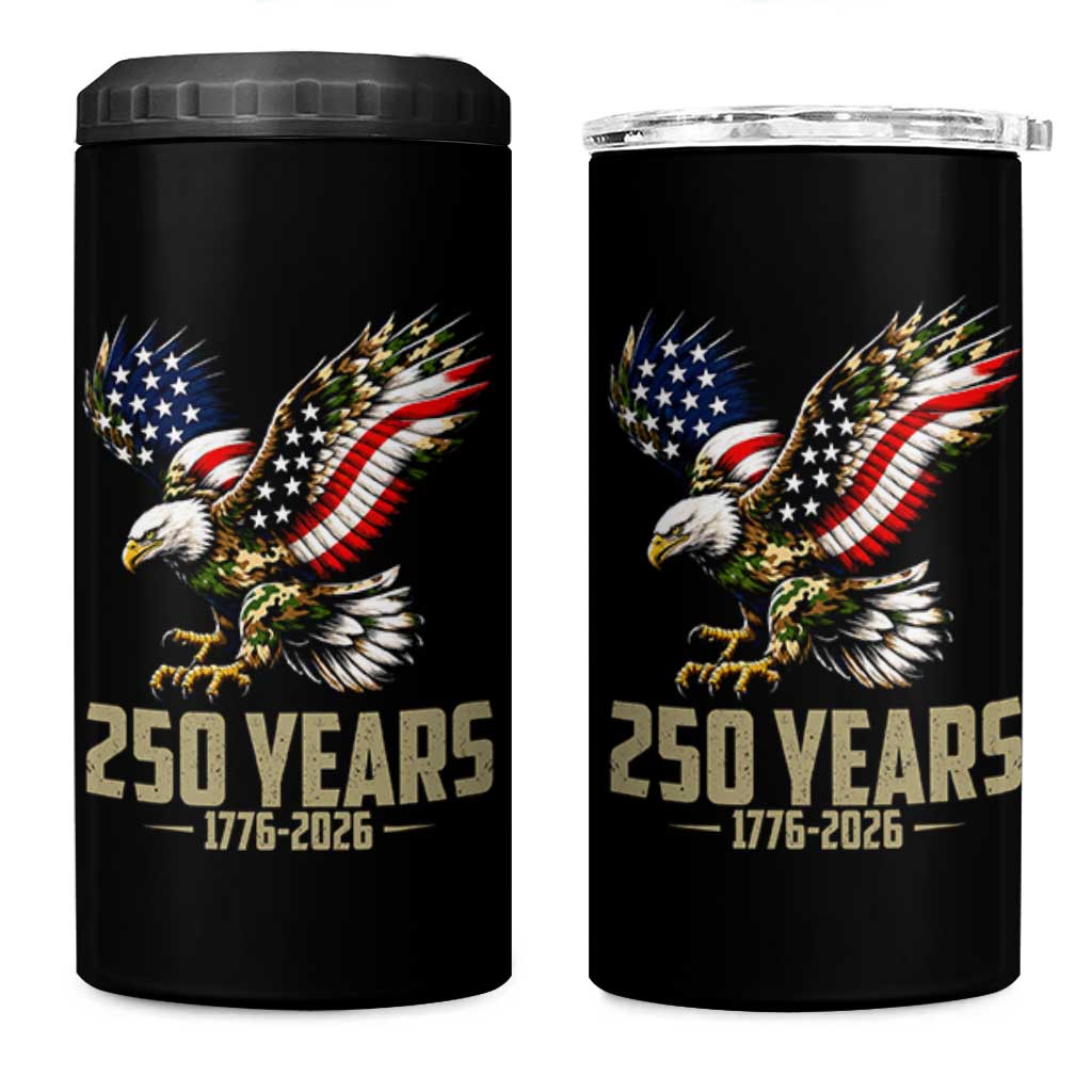 250 Years America Anniversary 4 in 1 Can Cooler Tumbler Military Eagle American Flag Camo