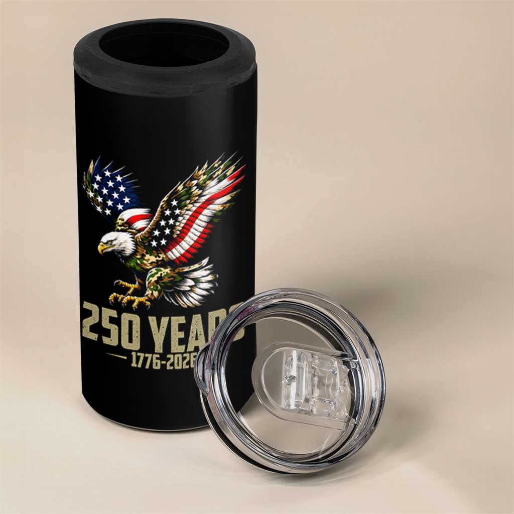 250 Years America Anniversary 4 in 1 Can Cooler Tumbler Military Eagle American Flag Camo