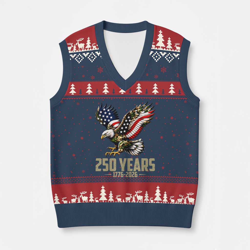 250 Years America Anniversary V-Neck Knit Sweater Vest Military Eagle American Flag Camo