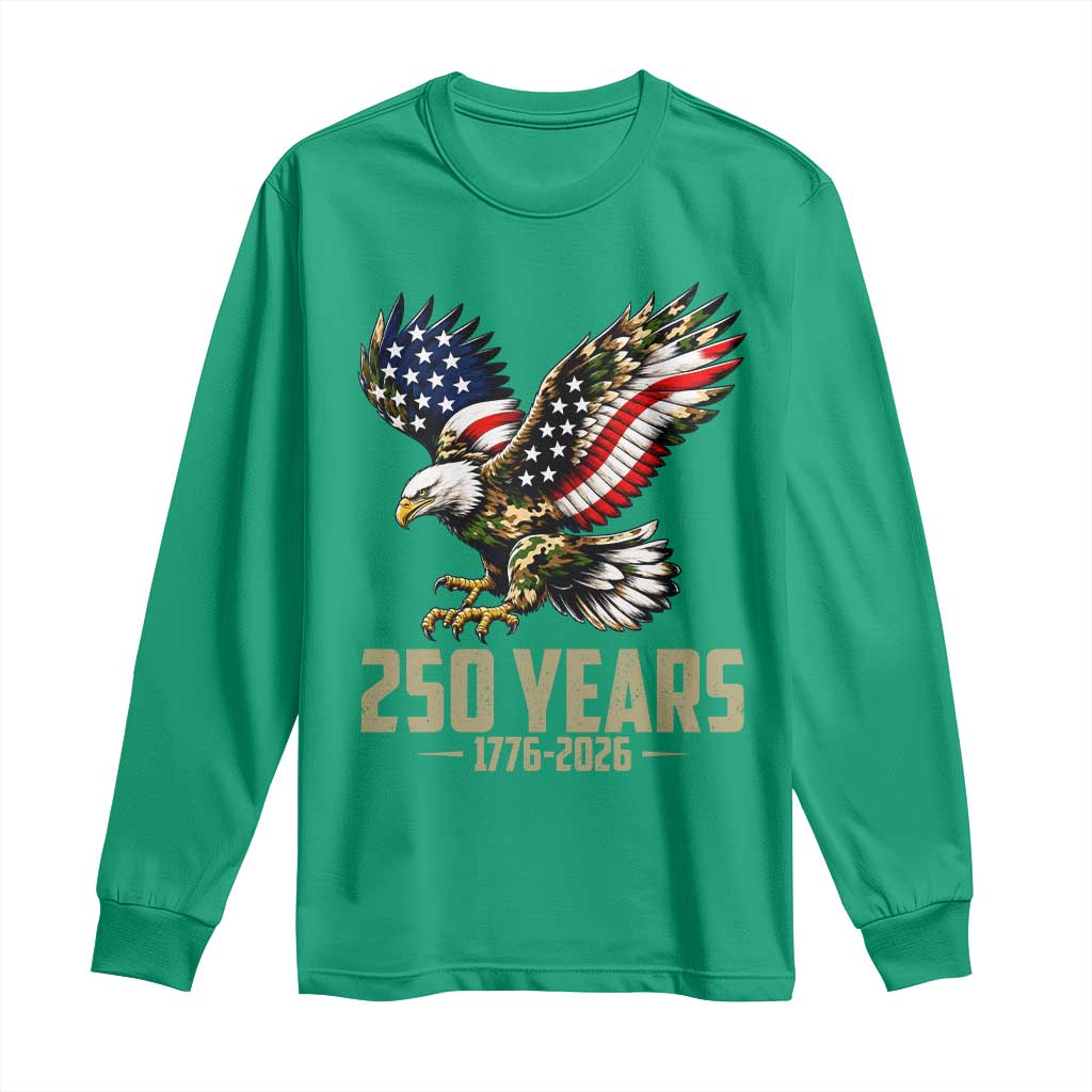 250 Years America Anniversary Long Sleeve Shirt Military Eagle American Flag Camo