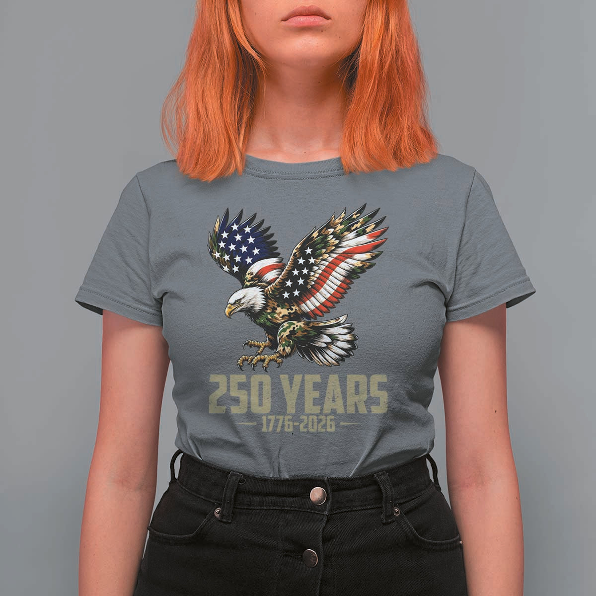 250 Years America Anniversary T Shirt For Women Military Eagle American Flag Camo