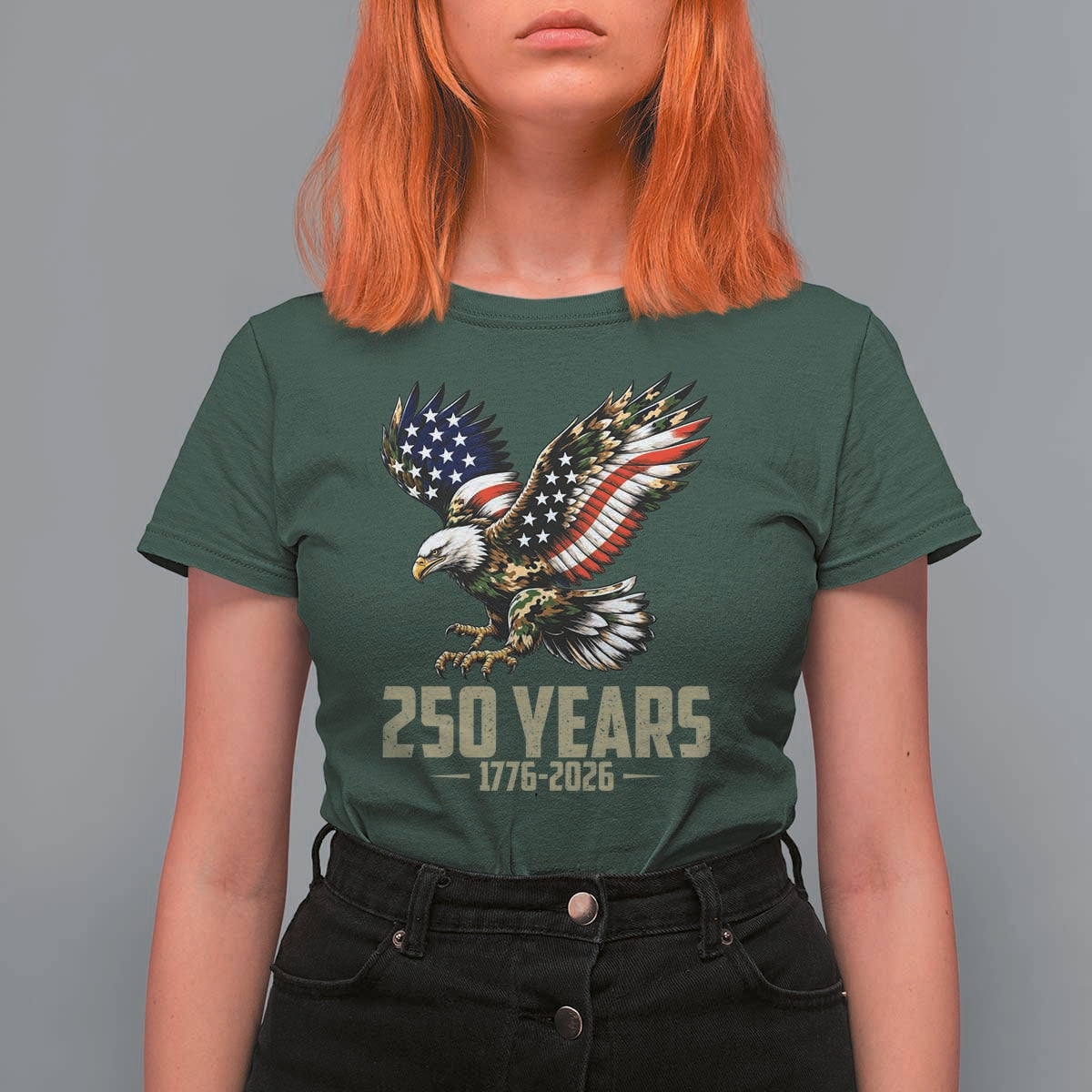 250 Years America Anniversary T Shirt For Women Military Eagle American Flag Camo