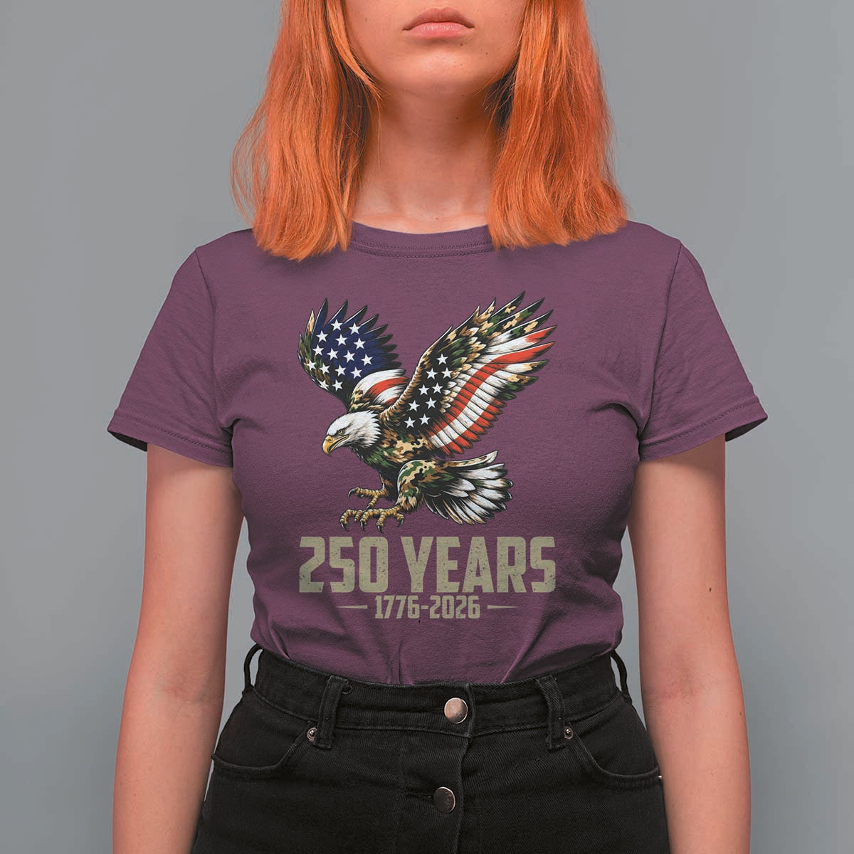 250 Years America Anniversary T Shirt For Women Military Eagle American Flag Camo