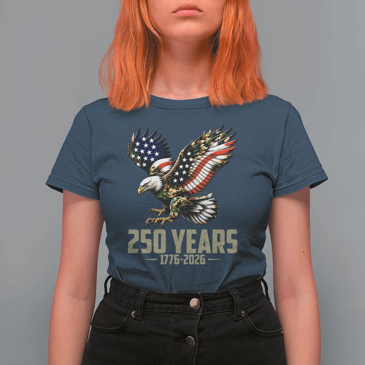 250 Years America Anniversary T Shirt For Women Military Eagle American Flag Camo