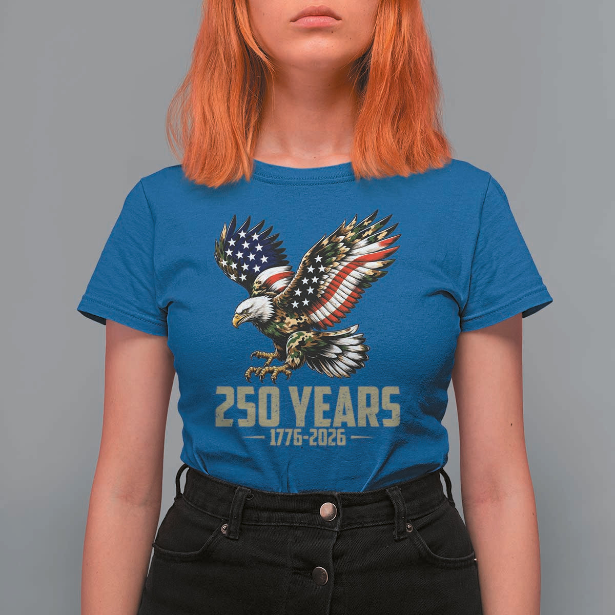 250 Years America Anniversary T Shirt For Women Military Eagle American Flag Camo