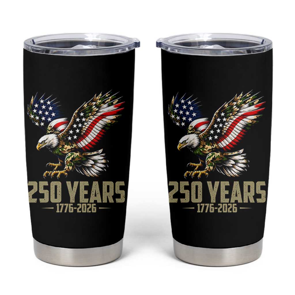 250 Years America Anniversary Tumbler Cup Military Eagle American Flag Camo
