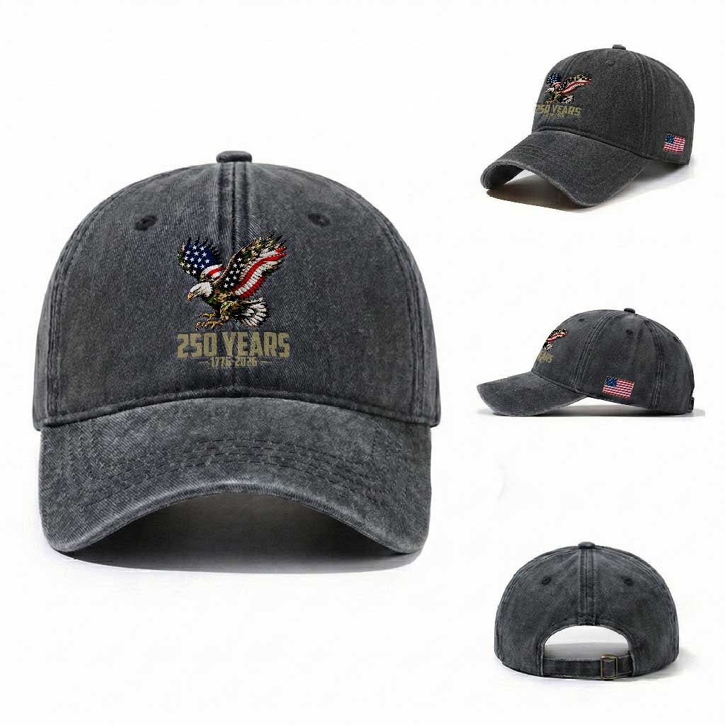 250 Years America Anniversary Washed Cotton Baseball Cap Military Eagle American Flag Camo
