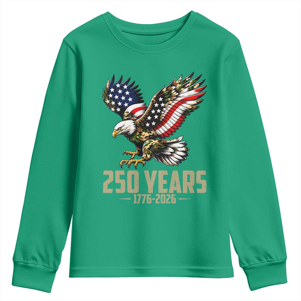 250 Years America Anniversary Youth Sweatshirt Military Eagle American Flag Camo