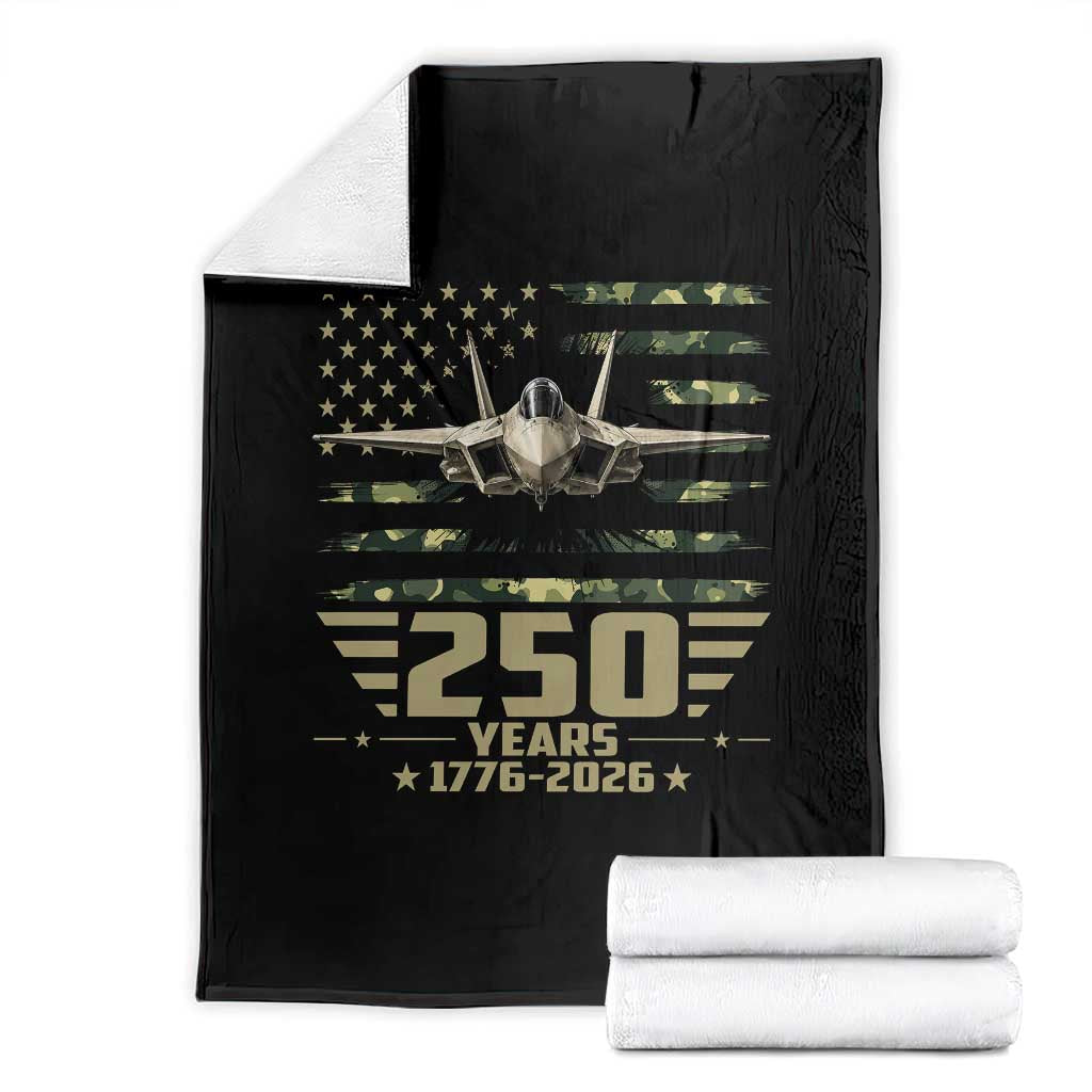 250 Years Anniversary Throw Blanket Patriotic Jet Fighter US Flag Camo