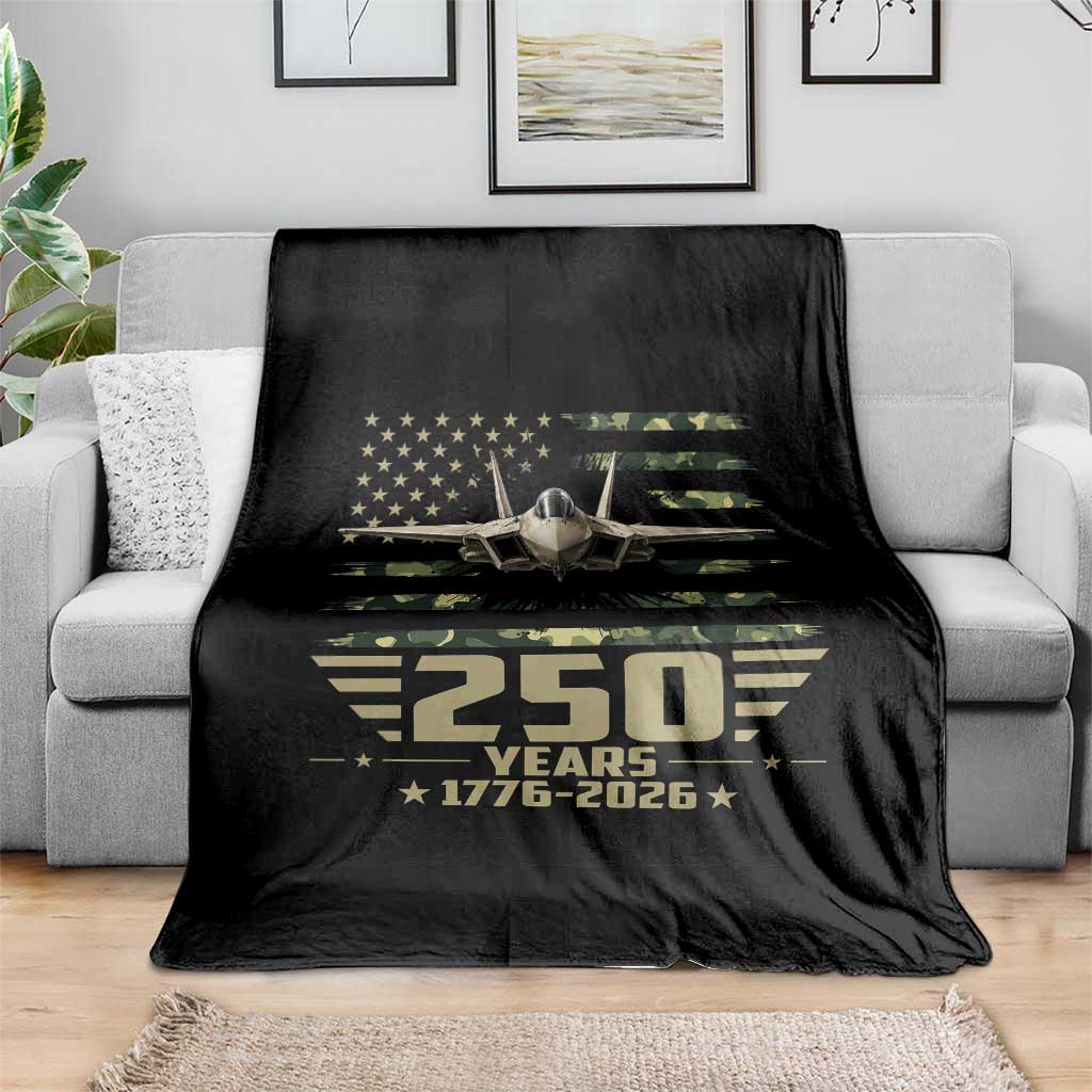 250 Years Anniversary Throw Blanket Patriotic Jet Fighter US Flag Camo