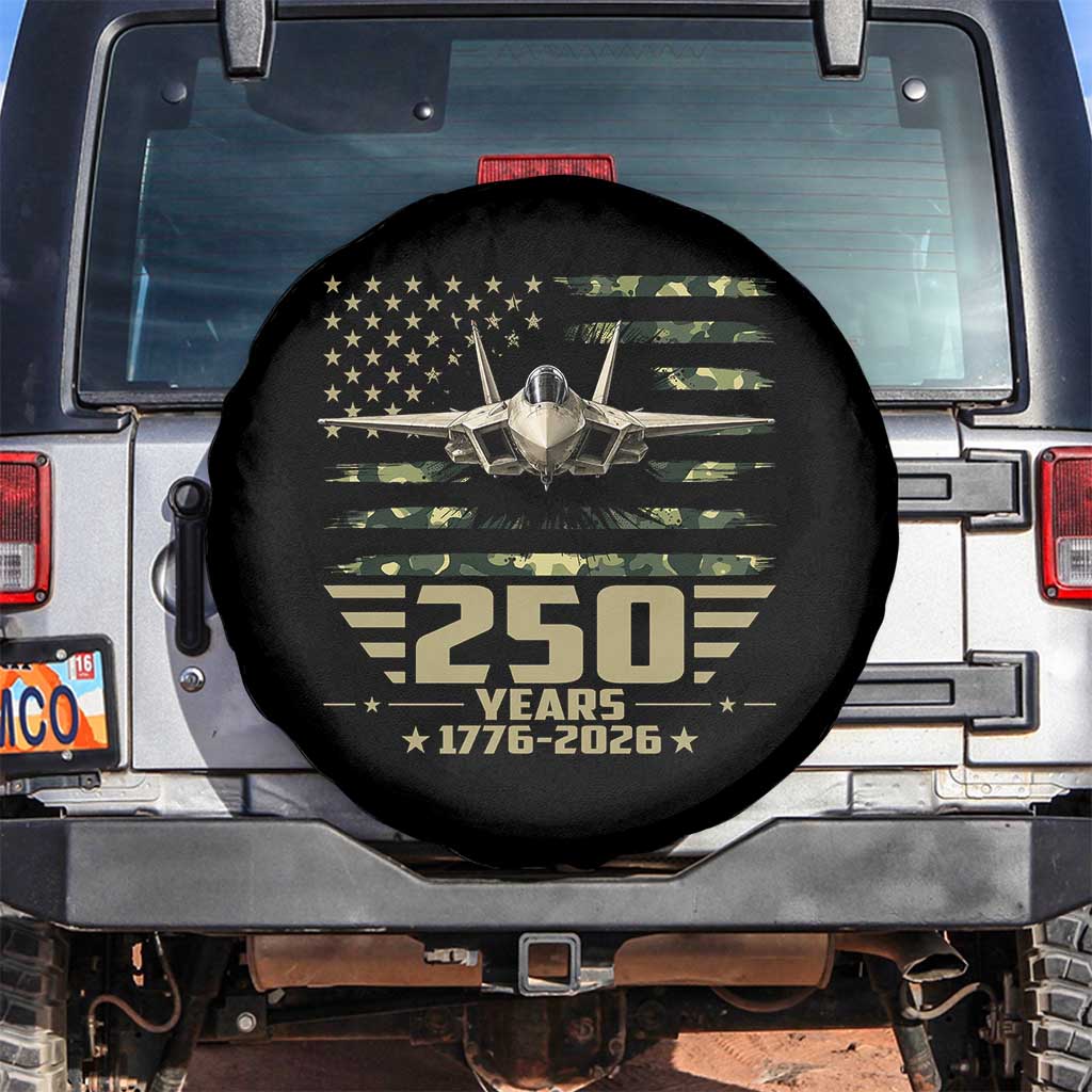 250 Years Anniversary Spare Tire Cover Patriotic Jet Fighter US Flag Camo