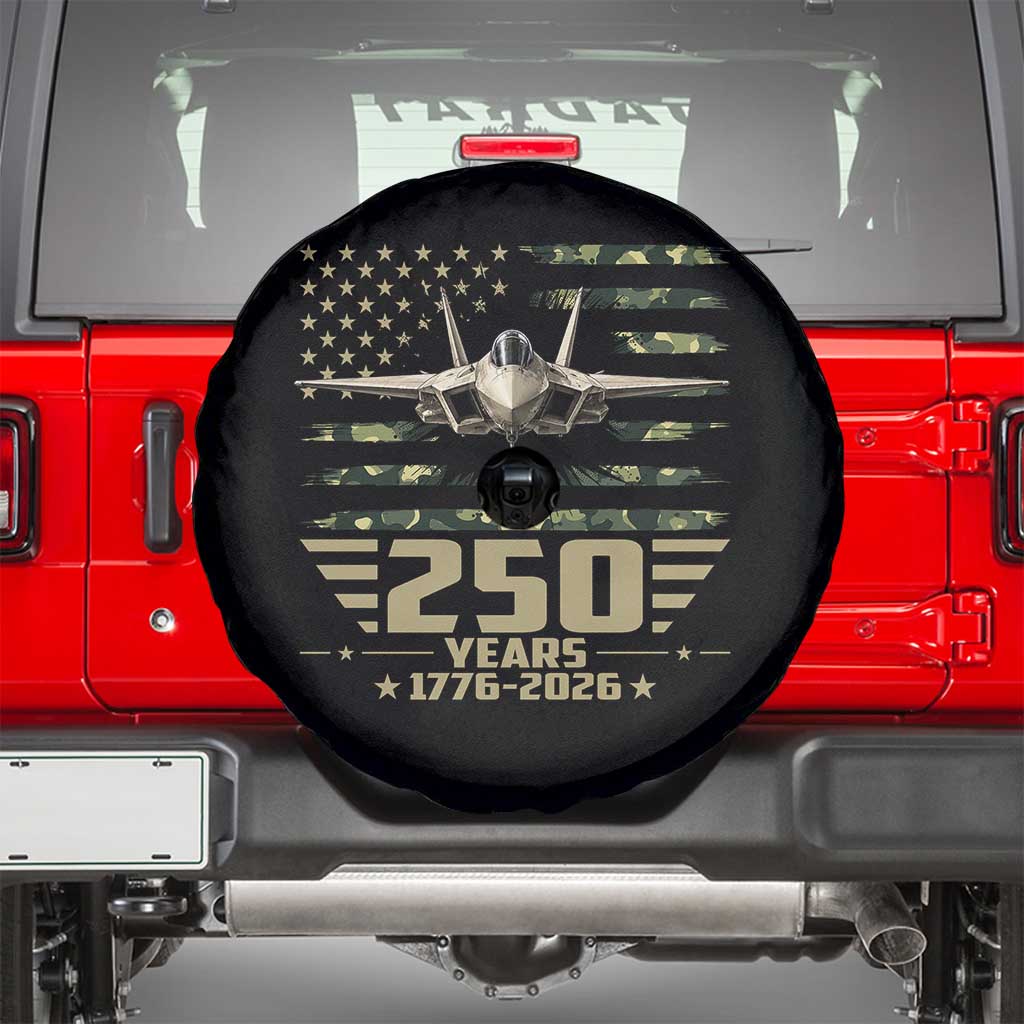 250 Years Anniversary Spare Tire Cover Patriotic Jet Fighter US Flag Camo