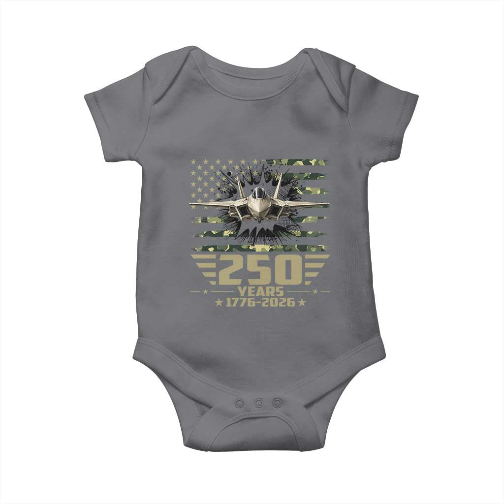 250 Years Anniversary Baby Onesie Patriotic Jet Fighter US Flag Camo