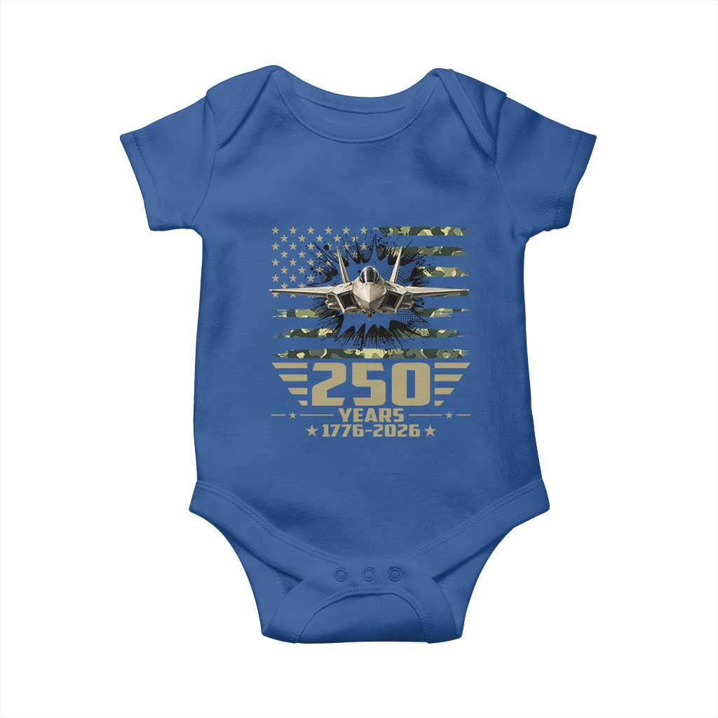 250 Years Anniversary Baby Onesie Patriotic Jet Fighter US Flag Camo