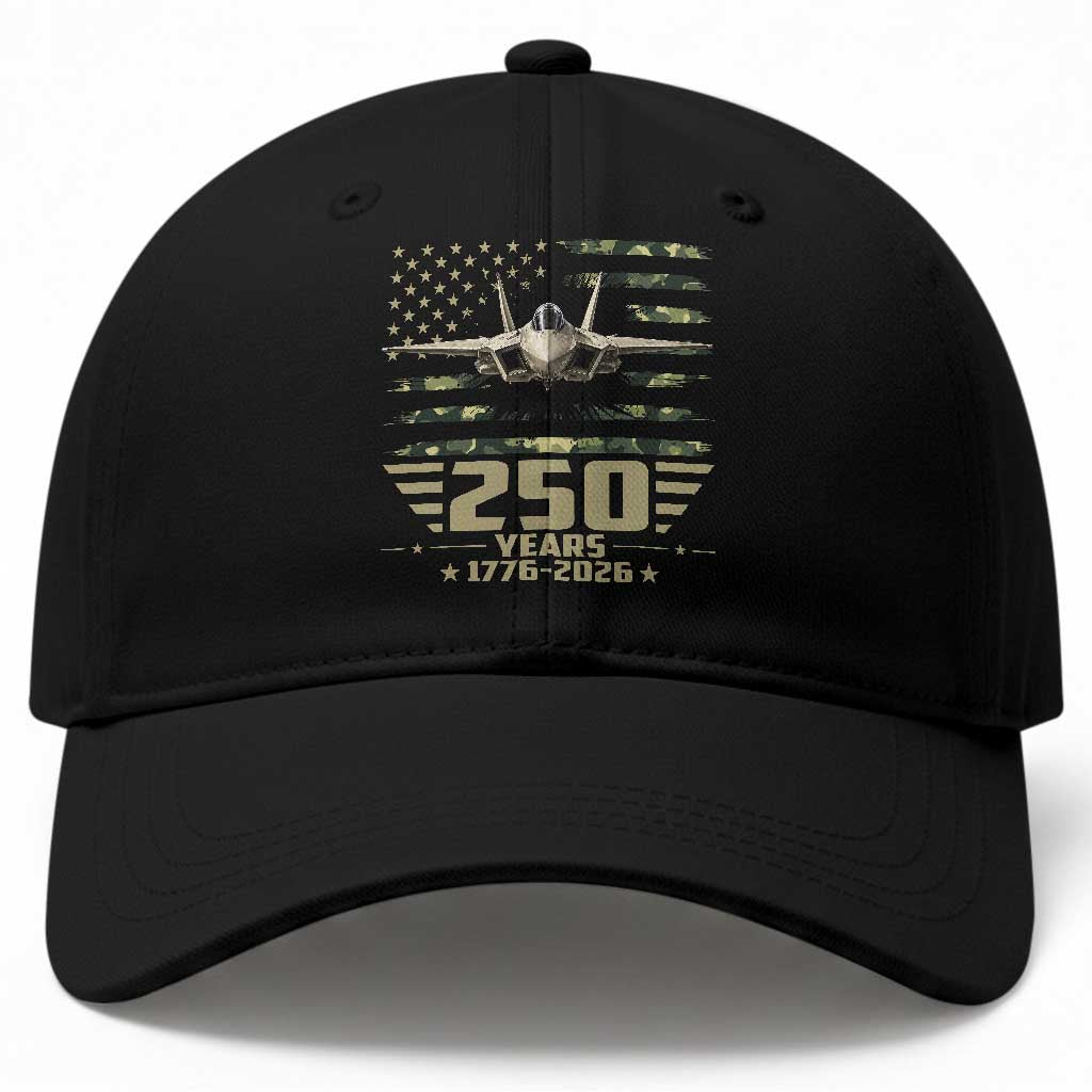 250 Years Anniversary Baseball Cap Patriotic Jet Fighter US Flag Camo