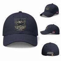 250 Years Anniversary Baseball Cap Patriotic Jet Fighter US Flag Camo