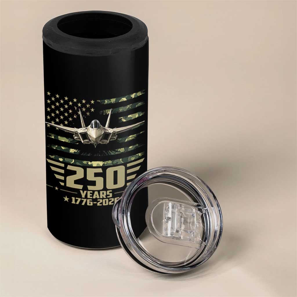 250 Years Anniversary 4 in 1 Can Cooler Tumbler Patriotic Jet Fighter US Flag Camo