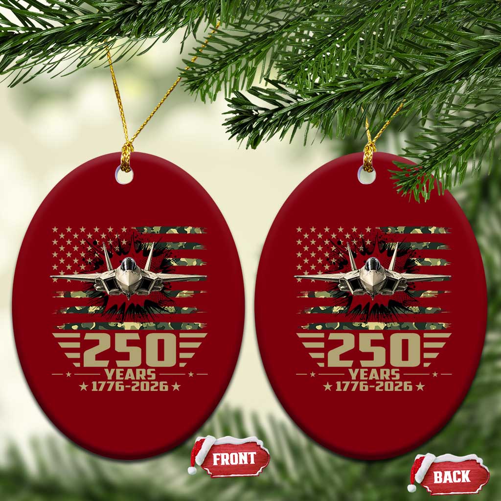 250 Years Anniversary Ceramic Ornament Patriotic Jet Fighter US Flag Camo