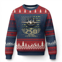 250 Years Anniversary Ugly Christmas Sweater Patriotic Jet Fighter US Flag Camo