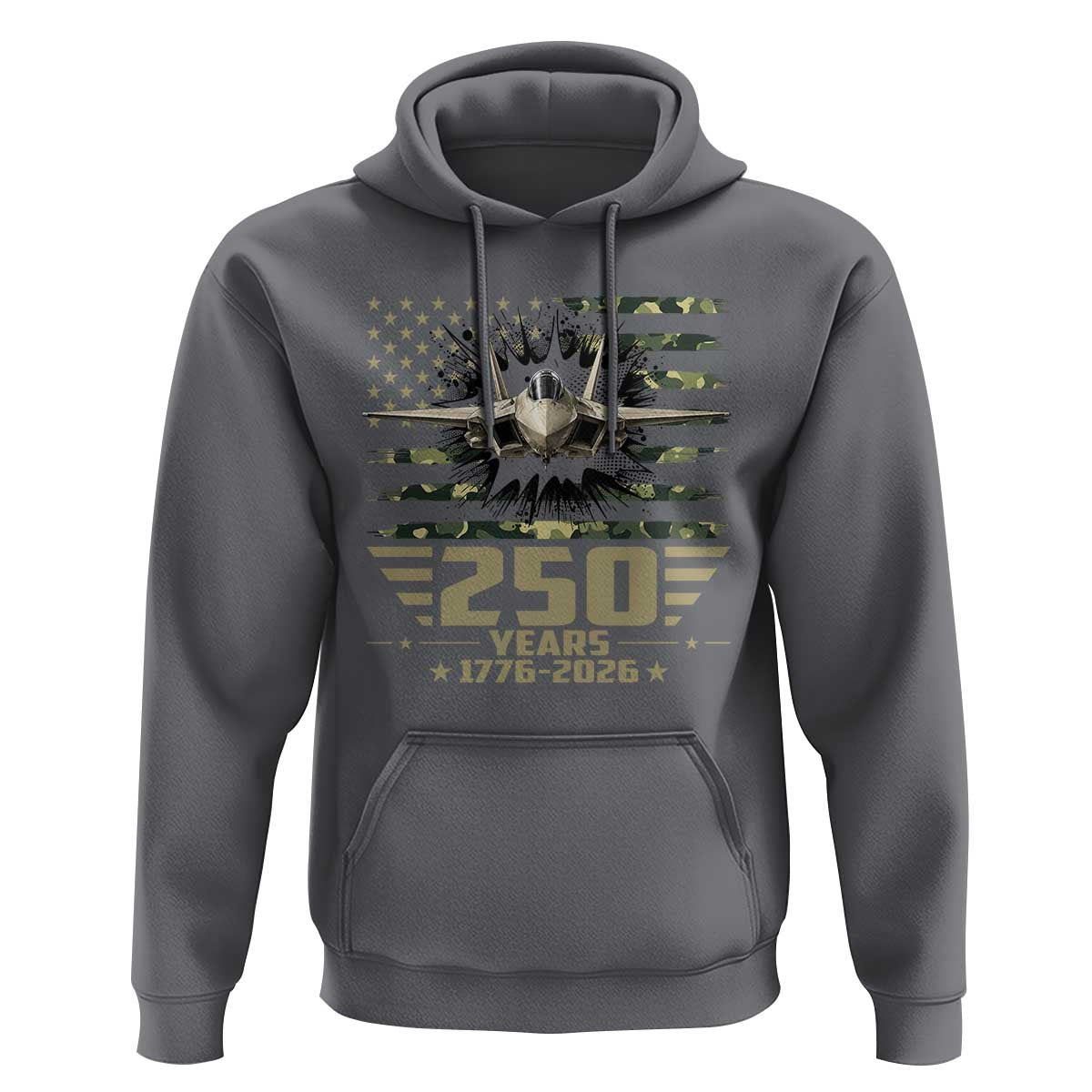 250 Years Anniversary Hoodie Patriotic Jet Fighter US Flag Camo