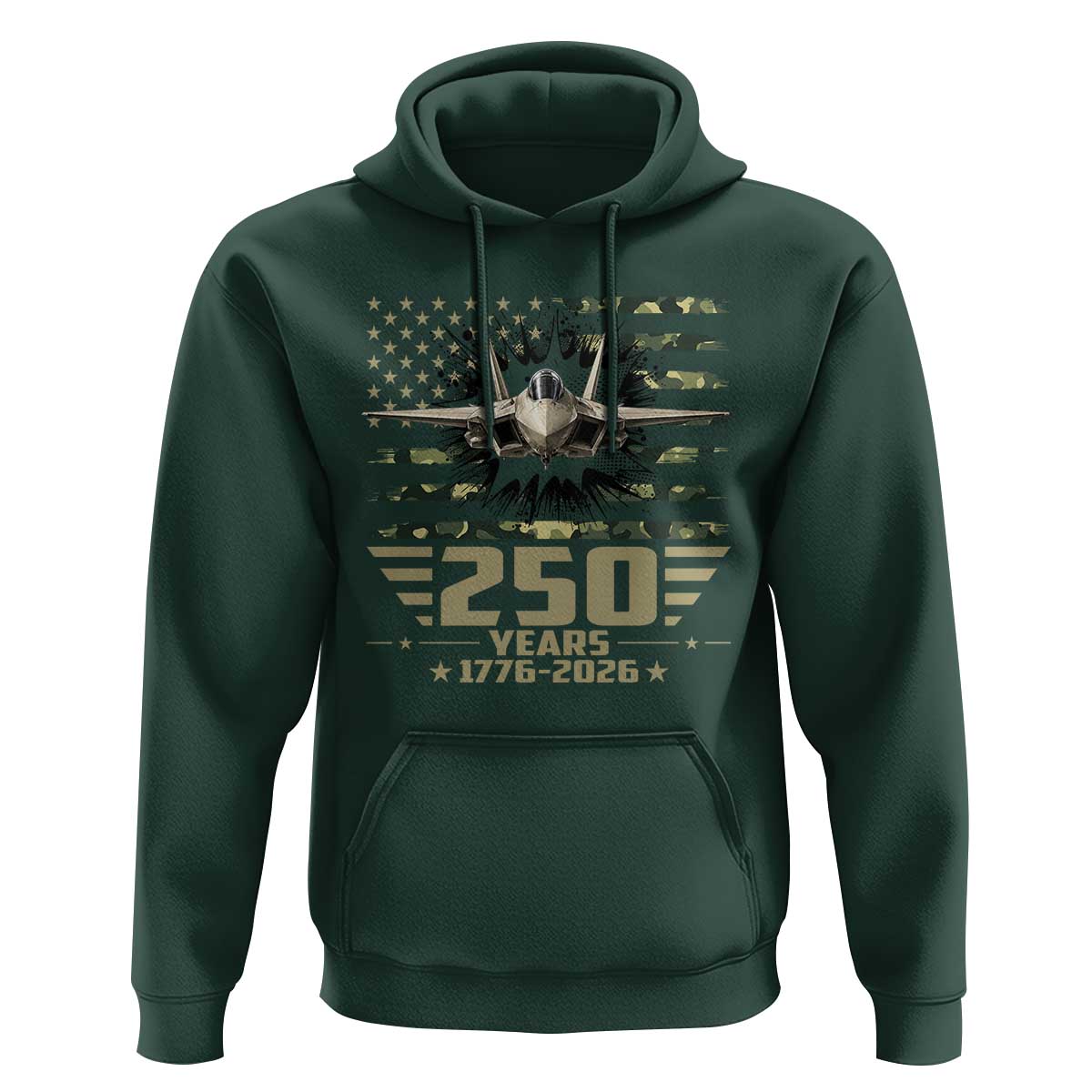 250 Years Anniversary Hoodie Patriotic Jet Fighter US Flag Camo