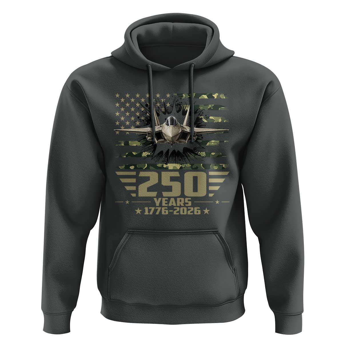 250 Years Anniversary Hoodie Patriotic Jet Fighter US Flag Camo