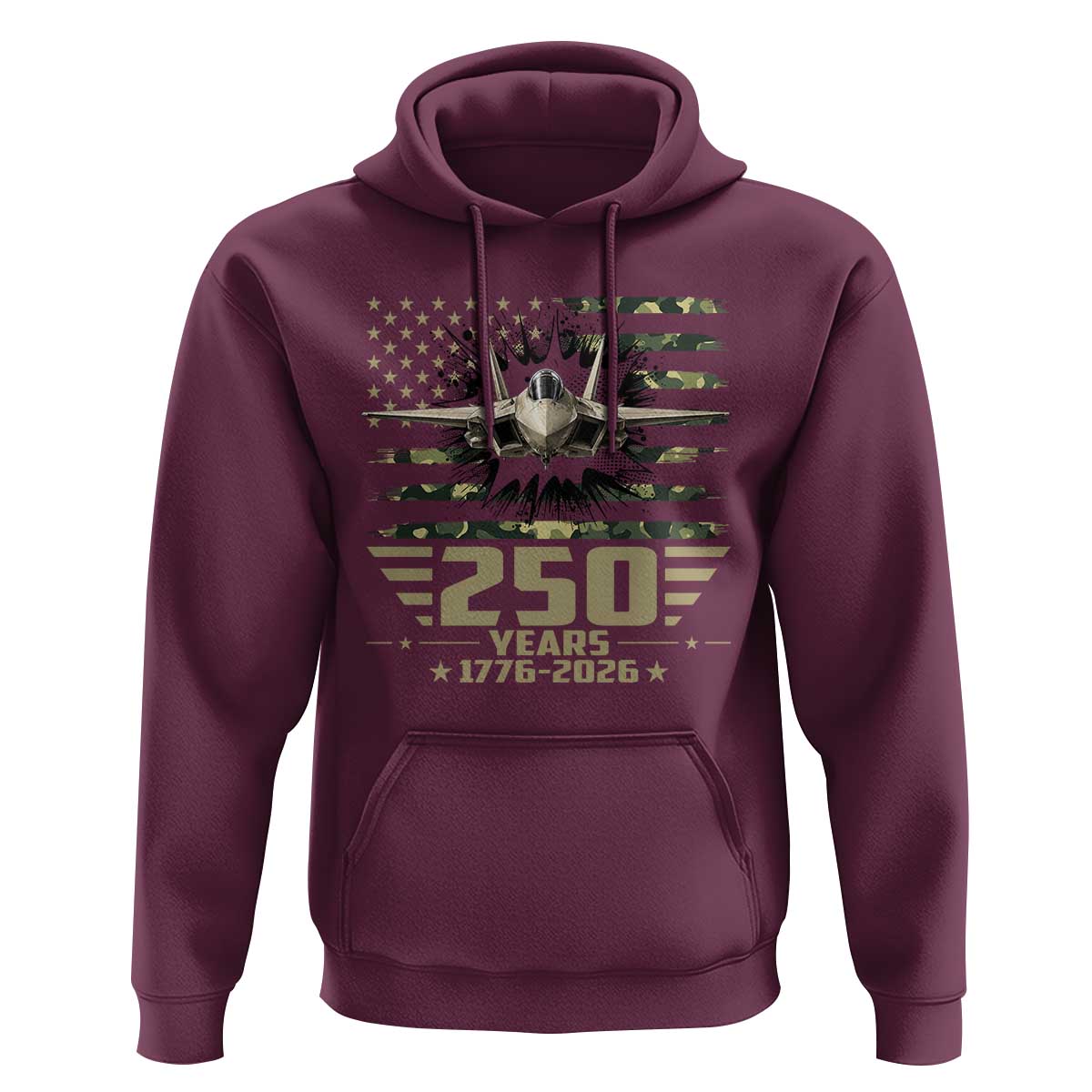 250 Years Anniversary Hoodie Patriotic Jet Fighter US Flag Camo