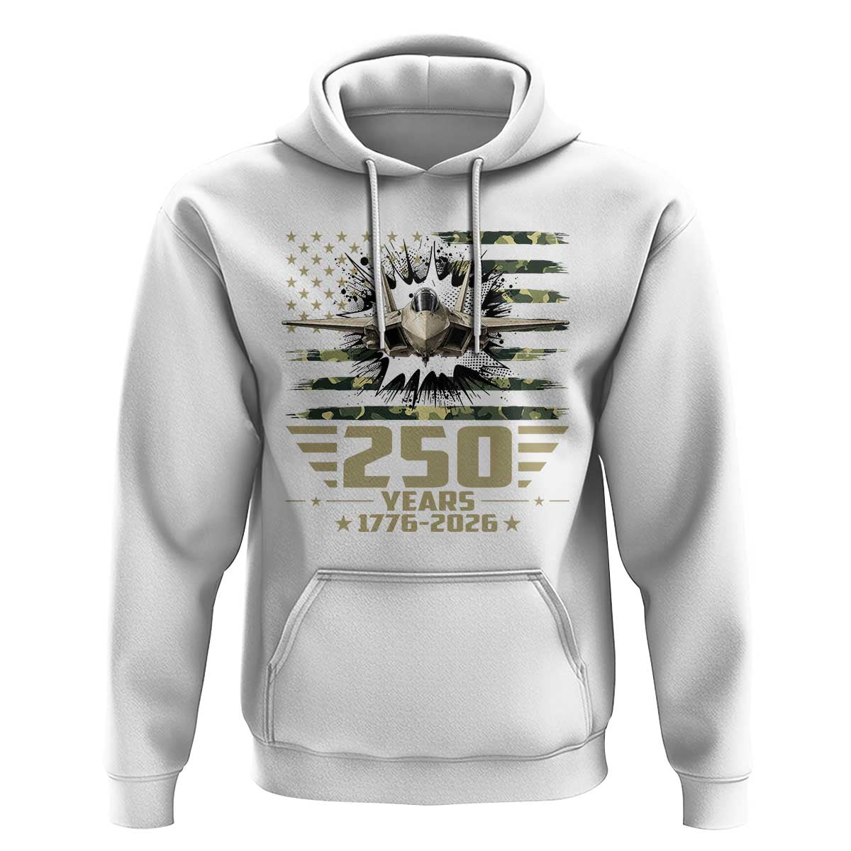 250 Years Anniversary Hoodie Patriotic Jet Fighter US Flag Camo