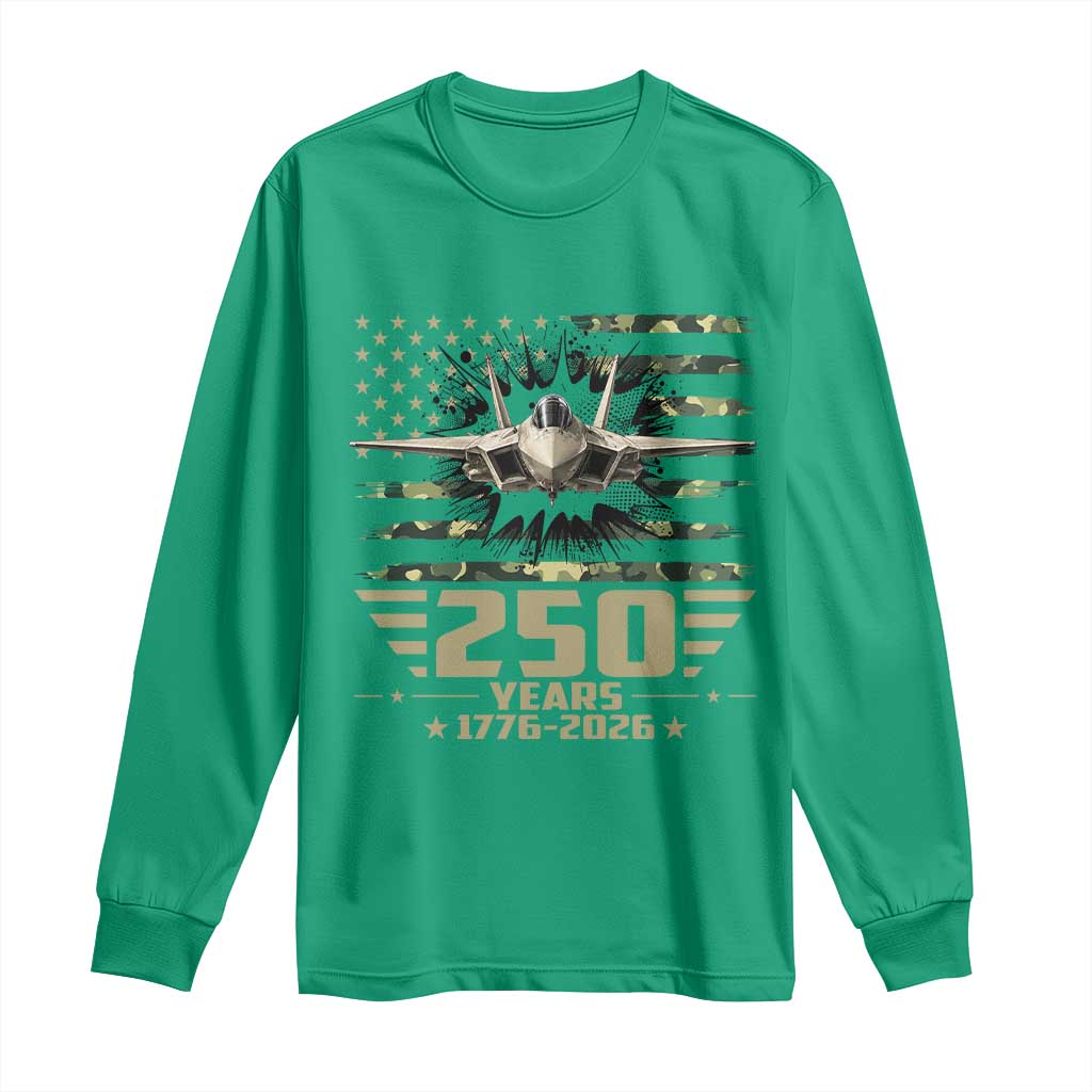 250 Years Anniversary Long Sleeve Shirt Patriotic Jet Fighter US Flag Camo