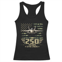 250 Years Anniversary Racerback Tank Top Patriotic Jet Fighter US Flag Camo