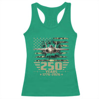 250 Years Anniversary Racerback Tank Top Patriotic Jet Fighter US Flag Camo