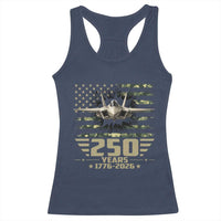 250 Years Anniversary Racerback Tank Top Patriotic Jet Fighter US Flag Camo