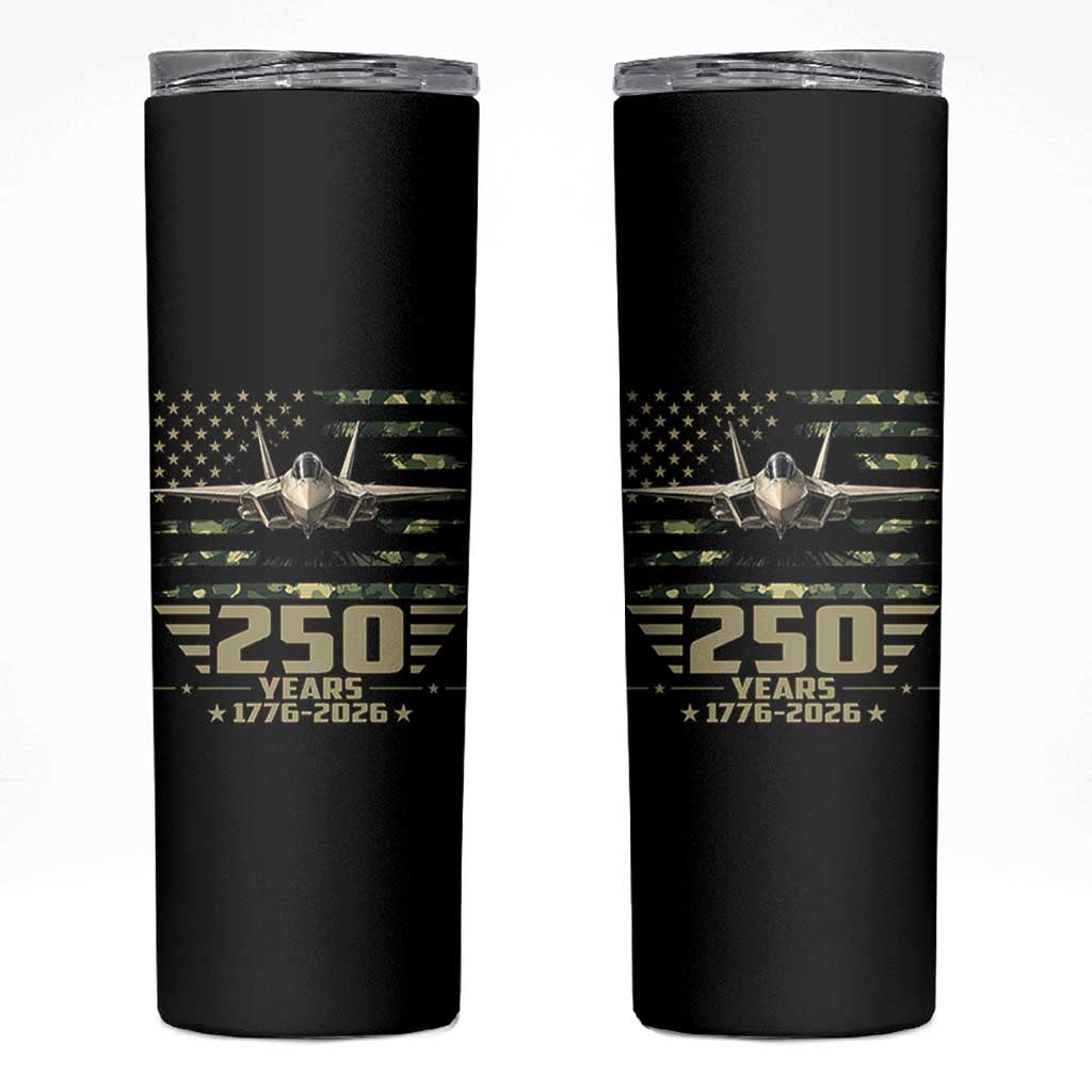 250 Years Anniversary Skinny Tumbler Patriotic Jet Fighter US Flag Camo