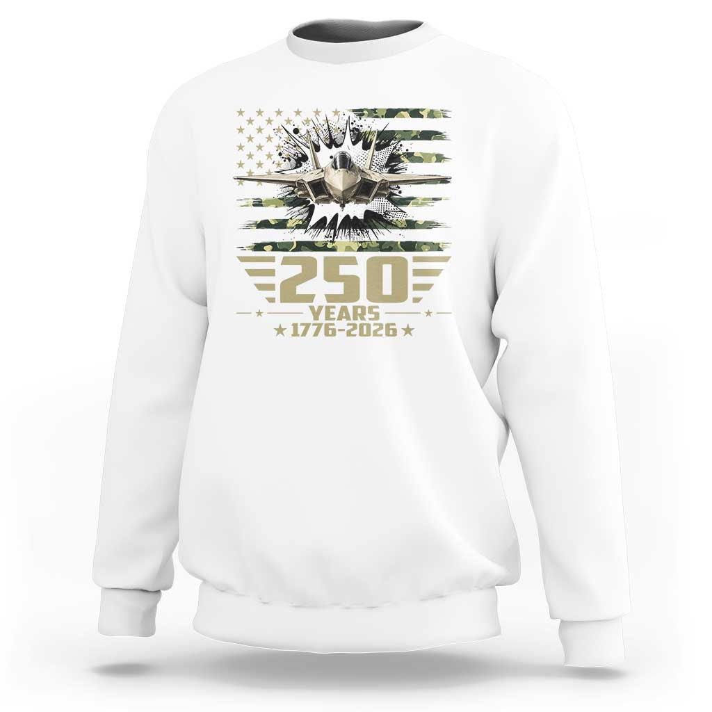 250 Years Anniversary Sweatshirt Patriotic Jet Fighter US Flag Camo