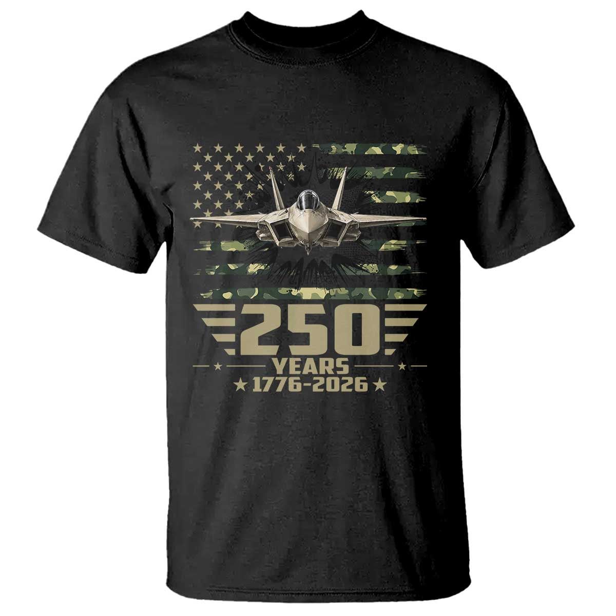 250 Years Anniversary T Shirt Patriotic Jet Fighter US Flag Camo