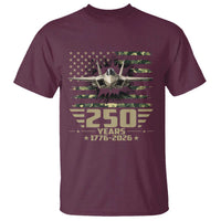 250 Years Anniversary T Shirt Patriotic Jet Fighter US Flag Camo