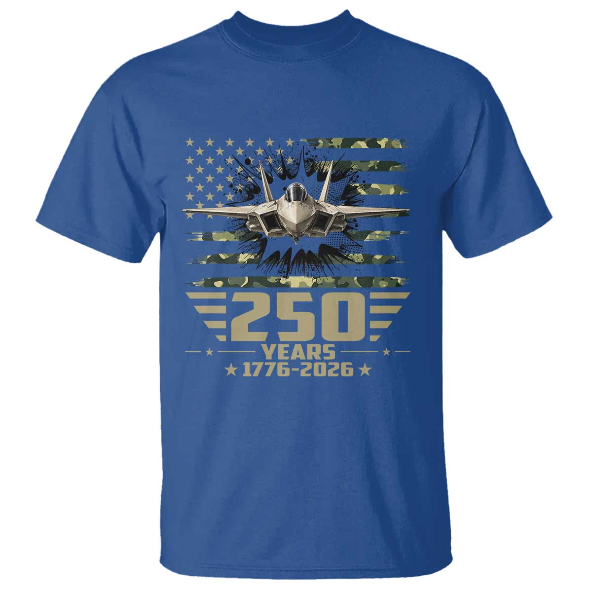250 Years Anniversary T Shirt Patriotic Jet Fighter US Flag Camo