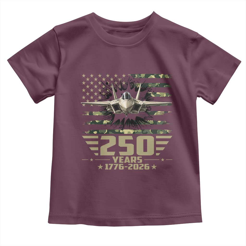 250 Years Anniversary Toddler T Shirt Patriotic Jet Fighter US Flag Camo