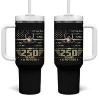 250 Years Anniversary Tumbler With Handle Patriotic Jet Fighter US Flag Camo