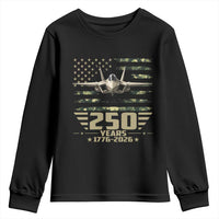 250 Years Anniversary Youth Sweatshirt Patriotic Jet Fighter US Flag Camo