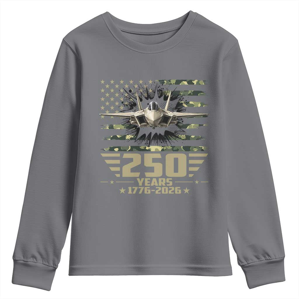 250 Years Anniversary Youth Sweatshirt Patriotic Jet Fighter US Flag Camo