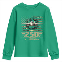 250 Years Anniversary Youth Sweatshirt Patriotic Jet Fighter US Flag Camo