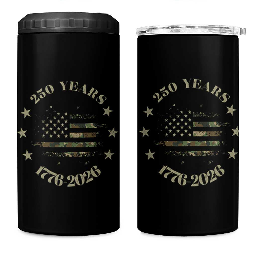 250 Years Anniversary 4 in 1 Can Cooler Tumbler Camo American Flag Independence Day